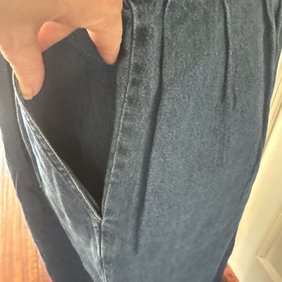 Jane Ashley Vintage Denim Maxi Dress Med Embroidered Snowmen Pockets Y2K Blue - Picture 5 of 12